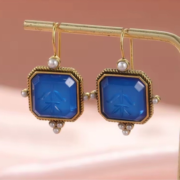 Anthropologie Jewelry - Vintage Blue Pearl Earrings